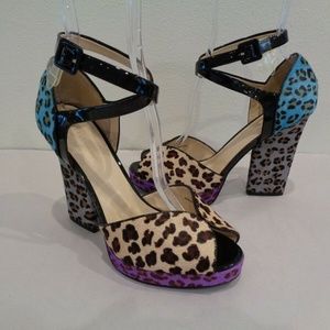 Pelle Moda Leopard/Cheetah Calf Hair Open Toe Heels